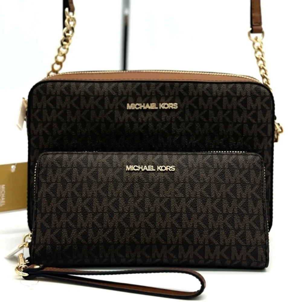 Michael Kors Large EW Crossbody Bag & Large Continental Wallet Brown/Gold